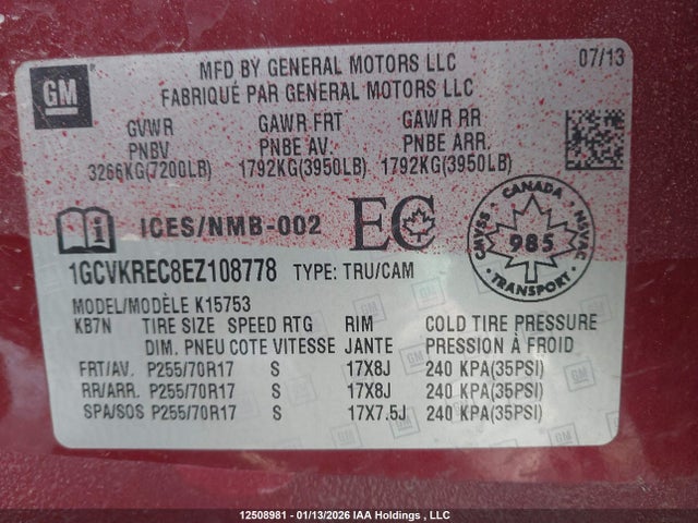 1GCVKREC8EZ108778 Chevrolet Silverado K1500 Lt
