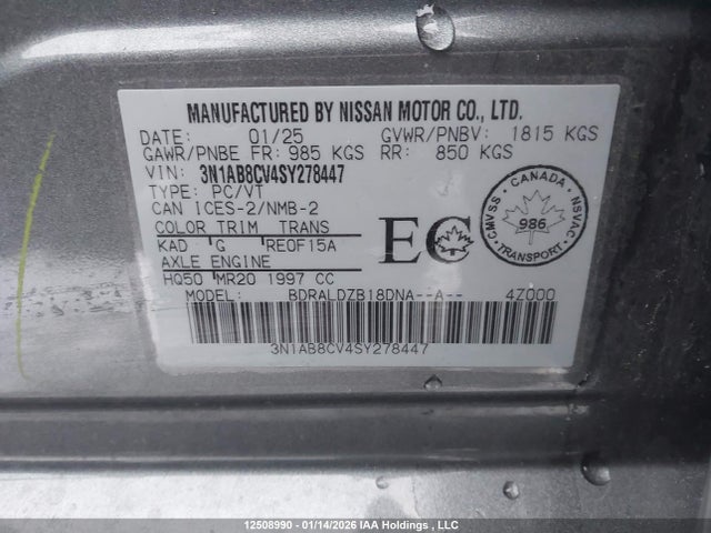 3N1AB8CV4SY278447 Nissan SENTRA SV