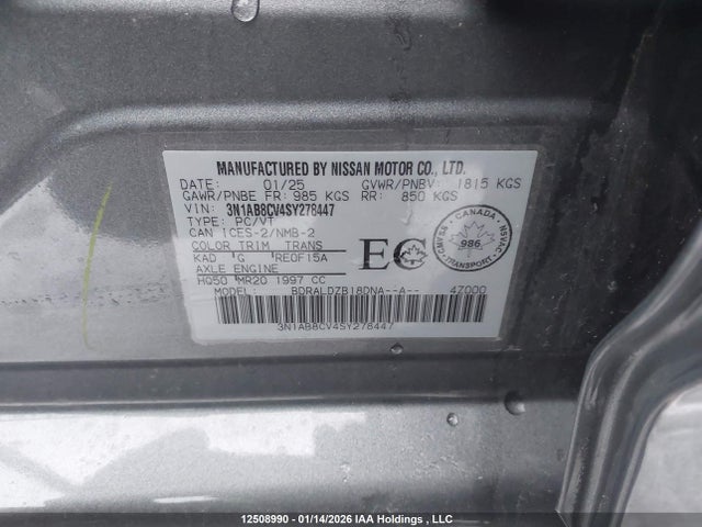 3N1AB8CV4SY278447 Nissan SENTRA SV