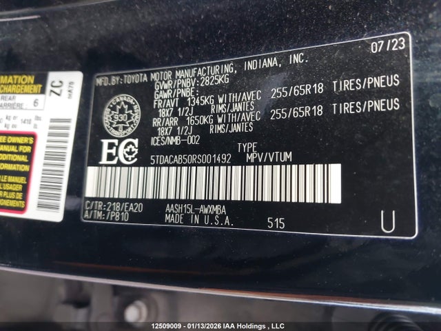 5TDACAB50RS001492 Toyota Grand Highlander Xle/limited