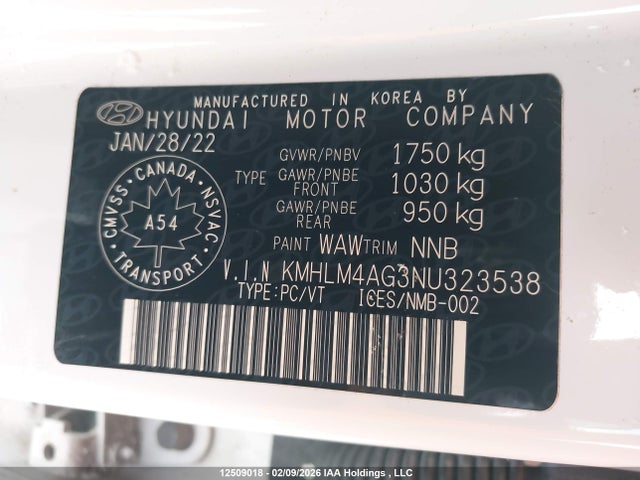 Продаж на аукціоні авто 2022 Hyundai Elantra Sel, vin: KMHLM4AG3NU323538, номер лоту: 12509018
