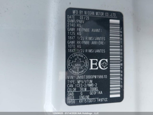 JN8BT3BB0PW198610 Nissan Rogue Sv Midnight Edition/sv Moonroof