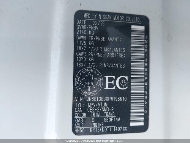 JN8BT3BB0PW198610 Nissan Rogue Sv Midnight Edition/sv Moonroof