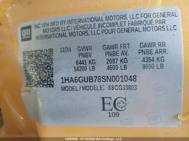 12509029 :رقم المزاد ، 1HA6GUB78SN001048 vin ، 2025 Chevrolet Express G4500 مزاد بيع