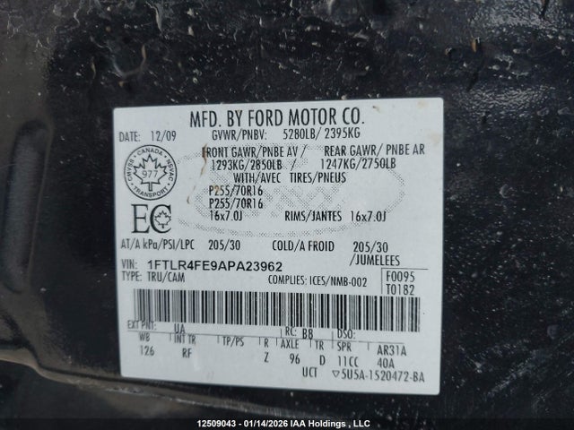2010 Ford Ranger Super Cab მანქანა იყიდება აუქციონზე, vin: 1FTLR4FE9APA23962, აუქციონის ნომერი: 12509043