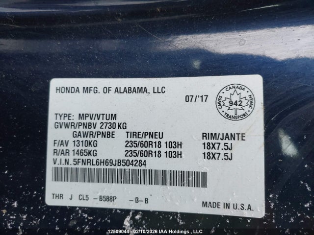 Продаж на аукціоні авто 2018 Honda Odyssey Exl, vin: 5FNRL6H69JB504284, номер лоту: 12509044
