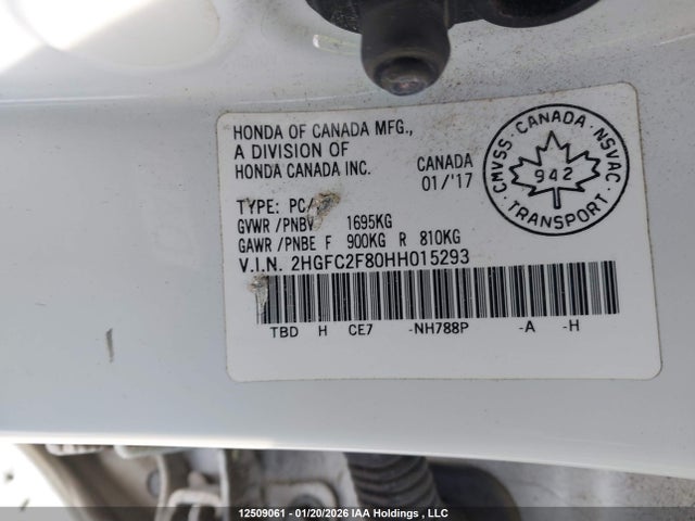 2HGFC2F80HH015293 Honda CIVIC EX
