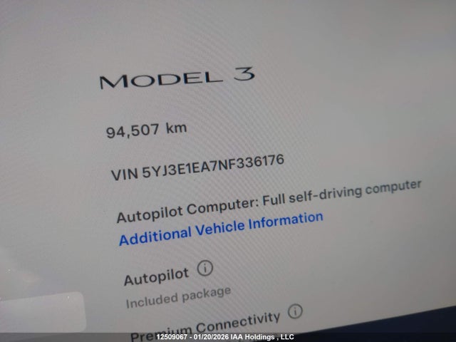 Aukcja sprzedaży 2022 Tesla Model 3 Rwd/standard Range, vin: 5YJ3E1EA7NF336176, numer aukcji: 12509067