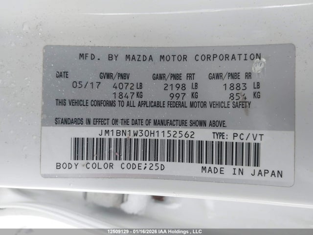 Продаж на аукціоні авто 2017 Mazda Mazda3 Gt, vin: JM1BN1W30H1152562, номер лоту: 12509129
