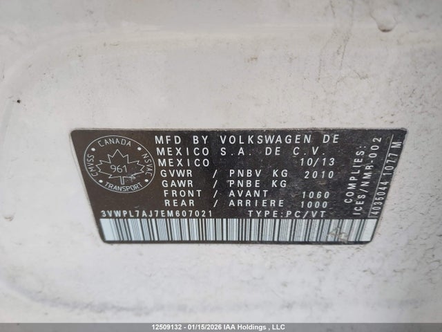 12509132 :رقم المزاد ، 3VWPL7AJ7EM607021 vin ، 2014 Volkswagen Golf 2.0 Tdi Comfortline/2.0 Tdi Highline/2.0 Tdi Trendline/2.0 Tdi Wolfsburg Edition مزاد بيع