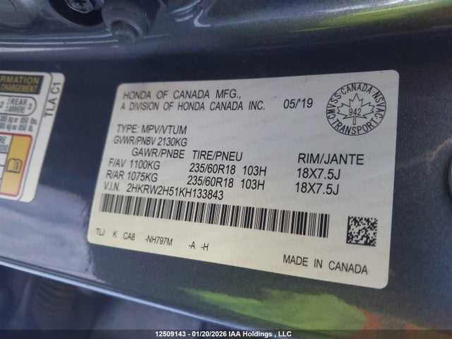 2HKRW2H51KH133843 Honda CR-V EX