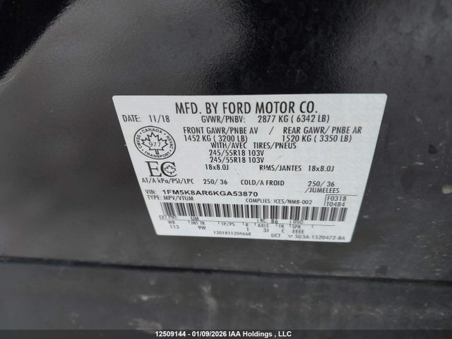 Продаж на аукціоні авто 2019 Ford Explorer Police Interceptor, vin: 1FM5K8AR6KGA53870, номер лоту: 12509144