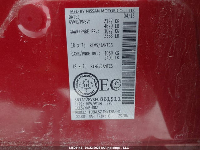 Nissan Rogue S/sl/sv 2015 5N1AT2MVXFC861511 Image 9