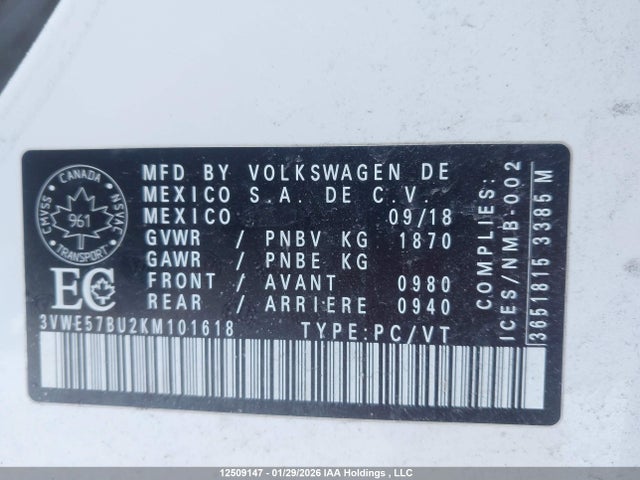 3VWE57BU2KM101618 Volkswagen Jetta