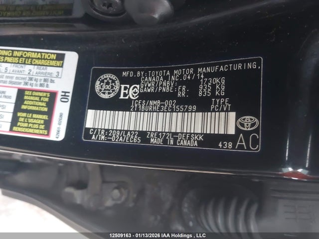 2T1BURHE3EC155799 Toyota Corolla S