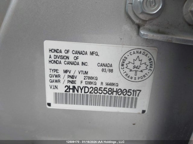 Aukcja sprzedaży 2008 Acura Mdx Technology Package, vin: 2HNYD28558H005117, numer aukcji: 12509170