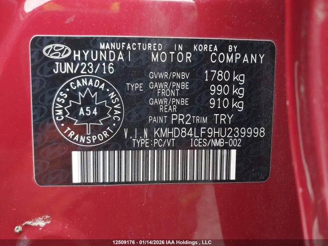 KMHD84LF9HU239998 Hyundai ELANTRA GL