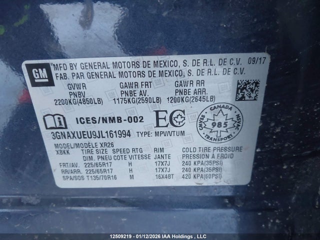 3GNAXUEU9JL161994 Chevrolet EQUINOX LT