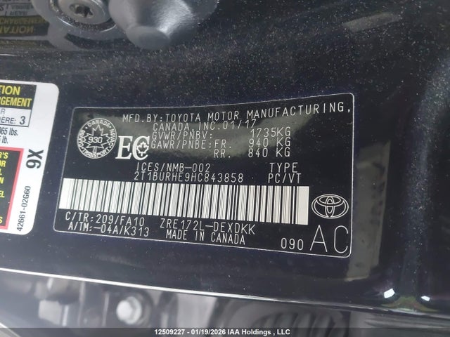 2T1BURHE9HC843858 Toyota Corolla L/le/xle/se/xse