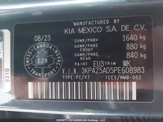 3KPA25AD5PE608983 KIA RIO S
