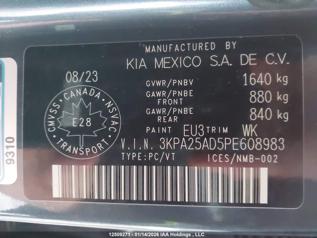 3KPA25AD5PE608983 KIA RIO S