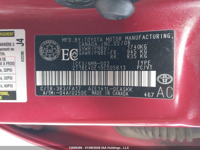 Aukcja sprzedaży 2009 Toyota Corolla Xrs Xrs, vin: 2T1BE40E19C005613, numer aukcji: 12509286