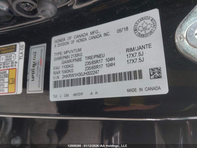 2HKRW1H30JH002247 Honda CR-V LX