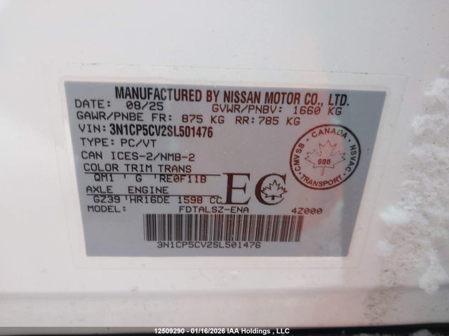 12509290 :رقم المزاد ، 3N1CP5CV2SL501476 vin ، 2025 Nissan Kicks مزاد بيع