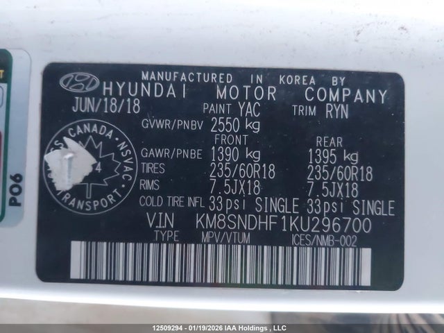 KM8SNDHF1KU296700 Hyundai Santa Fe Xl Se