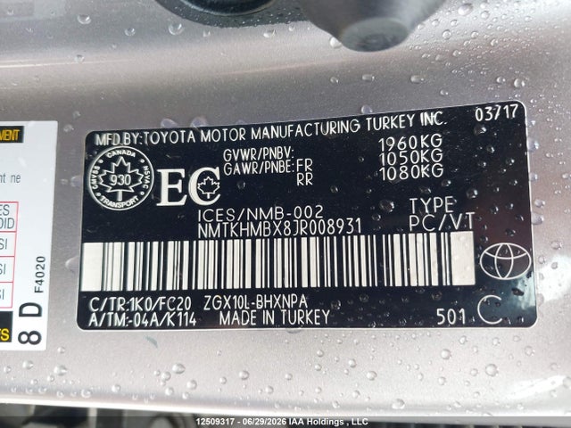 12509317 :رقم المزاد ، NMTKHMBX8JR008931 vin ، 2018 Toyota C-hr Xle مزاد بيع