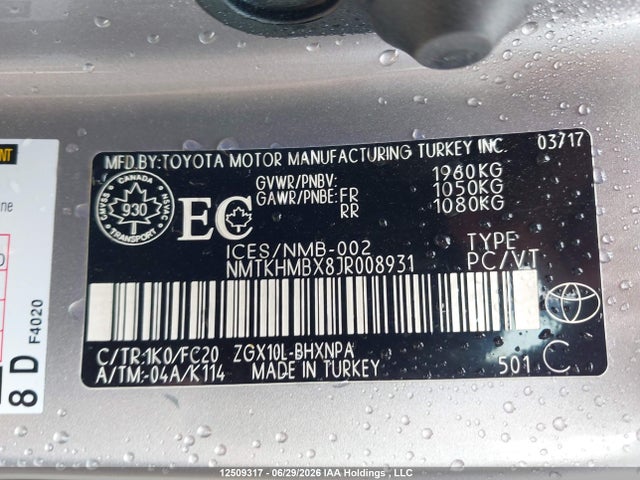 12509317 :رقم المزاد ، NMTKHMBX8JR008931 vin ، 2018 Toyota C-hr Xle مزاد بيع