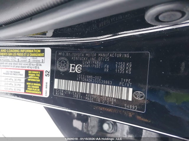 4T1DBADK3SU539863 Toyota Camry Se Upgrade