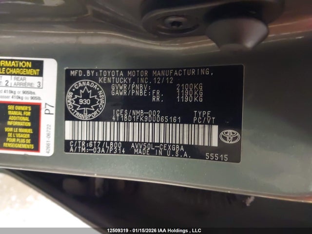 12509319 :رقم المزاد ، 4T1BD1FK9DU065161 vin ، 2013 Toyota Camry مزاد بيع
