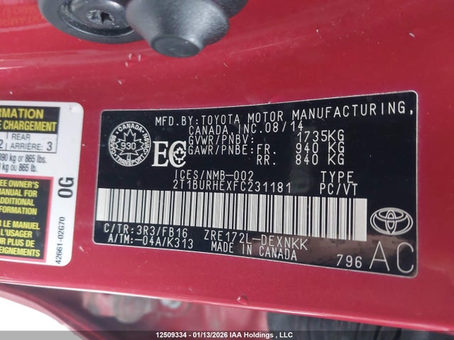 2T1BURHEXFC231181 Toyota Corolla