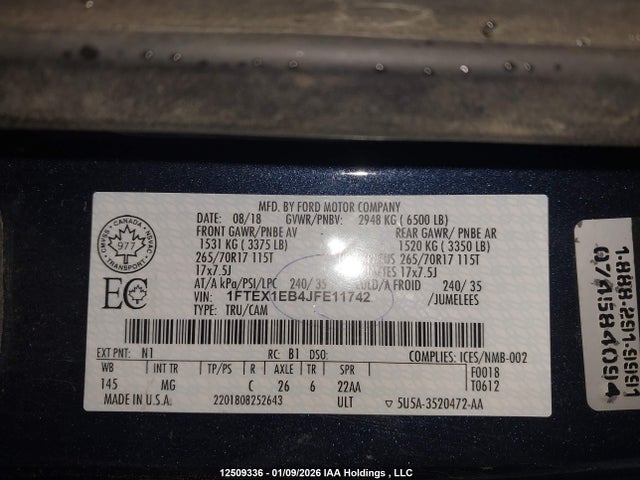 12509336 :رقم المزاد ، 1FTEX1EB4JFE11742 vin ، 2018 Ford F150 Super Cab مزاد بيع