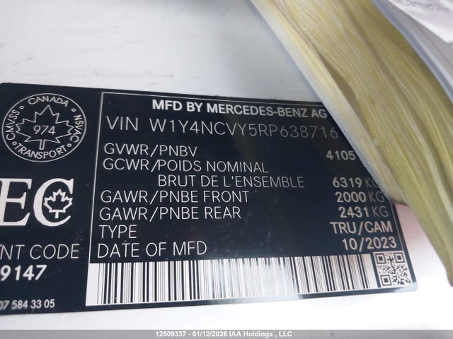 Auction sale of the 2024 Mercedes-benz Sprinter 2500 High Roof 4-cyl Diesel Ho/standard Roof 4-cyl Diesel Ho, vin: W1Y4NCVY5RP638716, lot number: 12509337