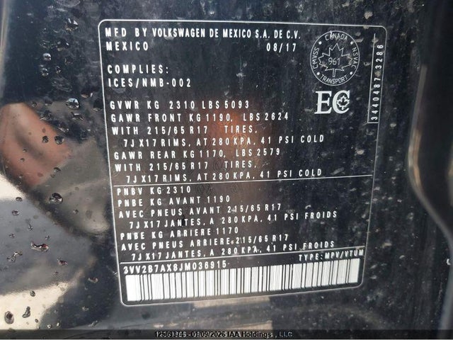 3VV2B7AX8JM036915 Volkswagen Tiguan Se/sel