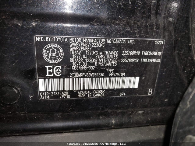 2T3DWRFV8SW259230 Toyota Rav4 Hybrid Limited
