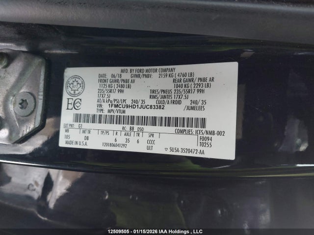 1FMCU9HD1JUC83382 Ford ESCAPE SEL