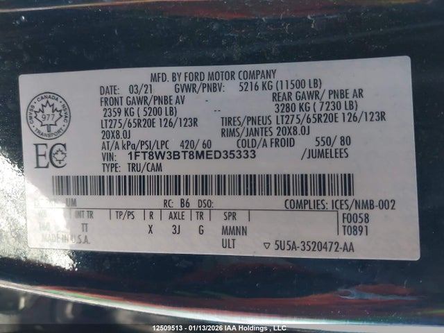 Ford F-350 Limited 2021 1FT8W3BT8MED35333 Image 9