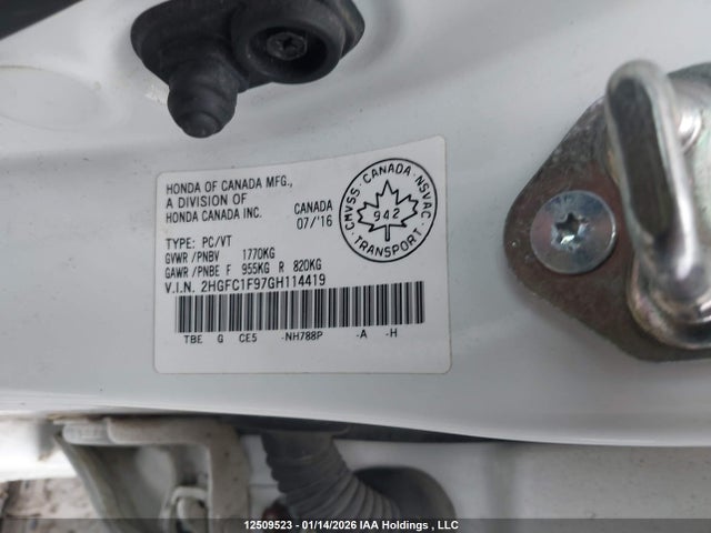 Honda Civic Touring 2016 2HGFC1F97GH114419 Image 9