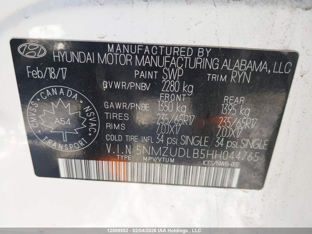 5NMZUDLB5HH044765 Hyundai Santa Fe Sport 2.4 Se