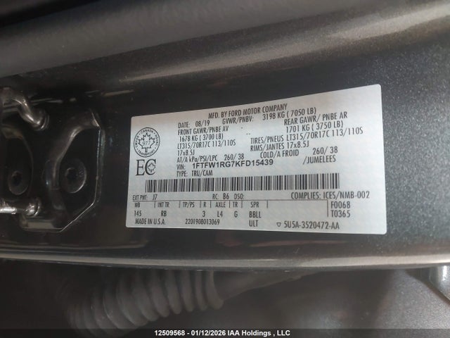 Aukcja sprzedaży 2019 Ford F150 Raptor, vin: 1FTFW1RG7KFD15439, numer aukcji: 12509568