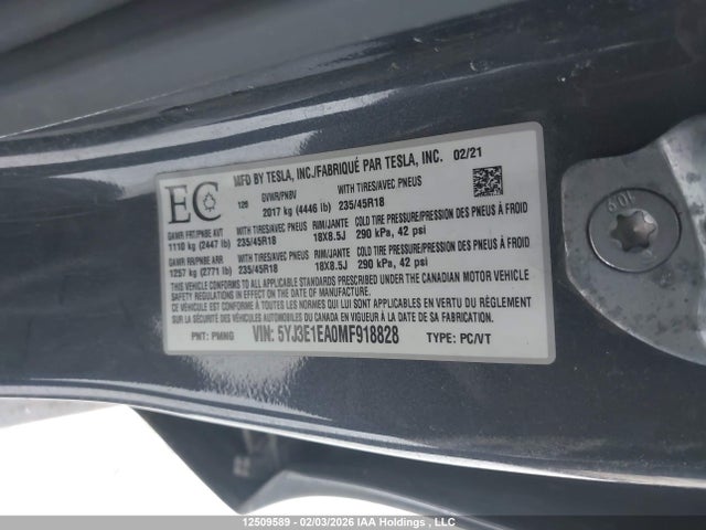 5YJ3E1EA0MF918828 Tesla MODEL 3
