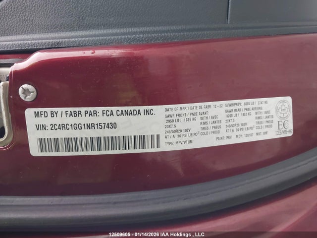 2C4RC1GG1NR157430 Chrysler Pacifica Limited