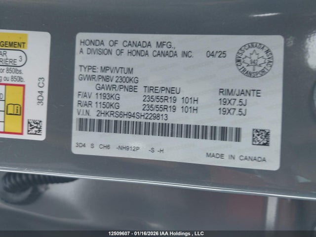 2HKRS6H94SH229813 Honda Cr-v Sport Touring