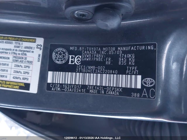 Aukcja sprzedaży 2010 Toyota Corolla S, vin: 2T1BU4EE2AC220840, numer aukcji: 12509612