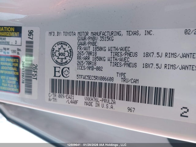 Продаж на аукціоні авто 2024 Toyota Tundra Hybrid Limited 4x4, vin: 5TFWC5EC5RX006608, номер лоту: 12509641