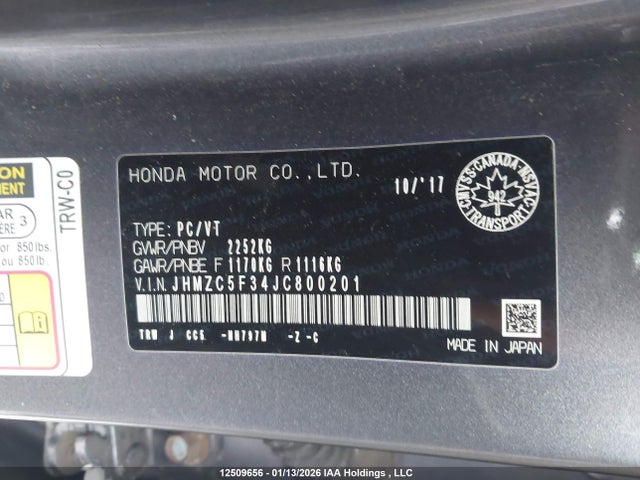 JHMZC5F34JC800201 Honda Clarity Touring