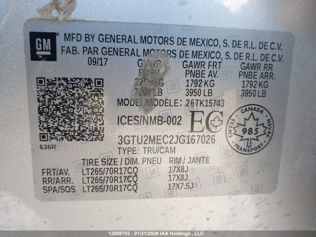 3GTU2MEC2JG167026 GMC Sierra K1500 Sle